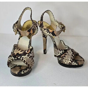 Michael Kors JET SET 6 Odessa 7.5 M Leather Snake Print Buckle HEELS Sandals